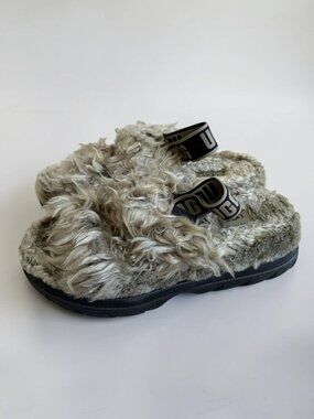 UGG Gray Fur Fluff Sugar Platform Sandals Size 8